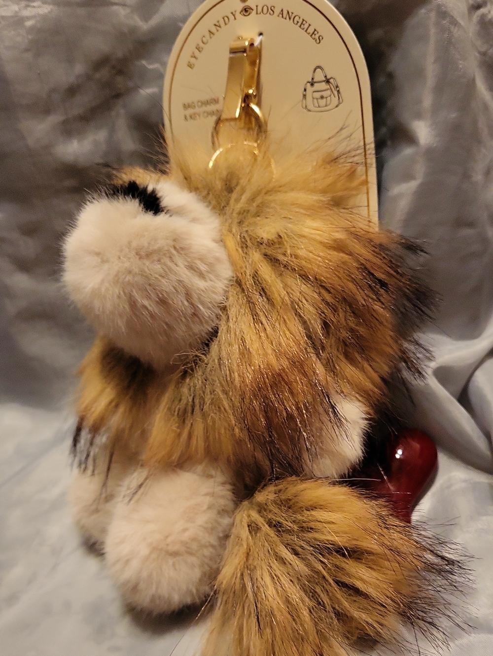 Eye Candy Lion Faux Fur Bag Charm With Heart And Scarf Ti M